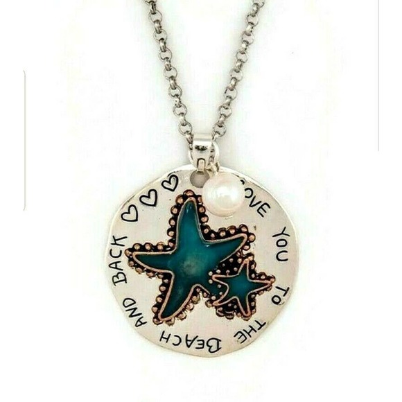 Silver Starfish Necklace Earrings Set Love Saying - Picture 1 of 3